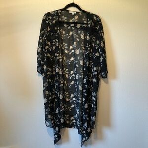 EUC Emory Park Size L Landy Crochet Trim Open Front Woven Kimono